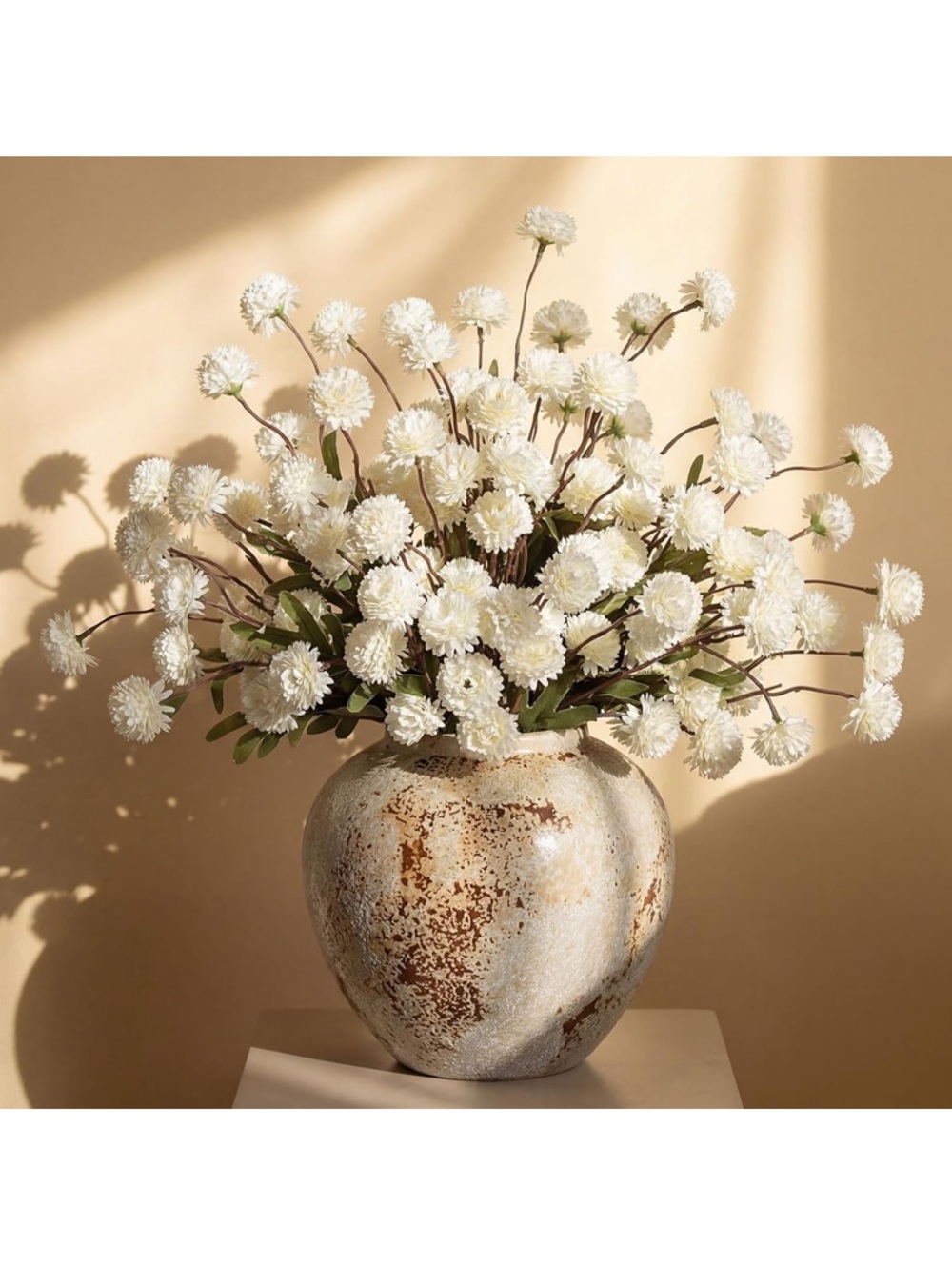 24 Pcs Creamy White Artificial Chrysanthemum Flowers, Faux Silk Mums new in box
